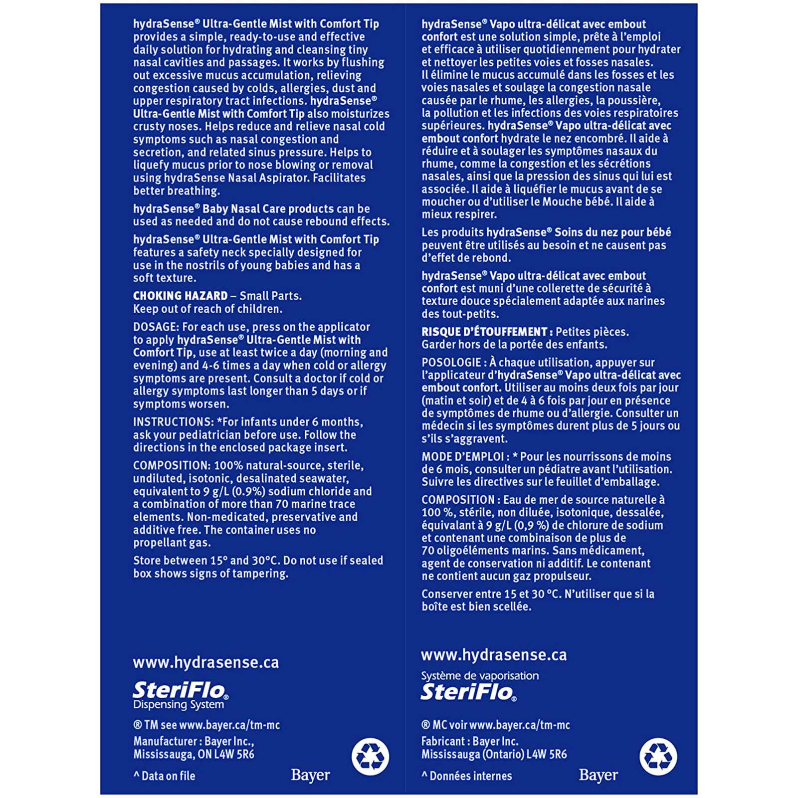 hydraSense Ultra-Gentle Mist Nasal Spray, Baby Nasal Care, 100% Natural Sourced Seawater, Preservative-Free, 100 mL