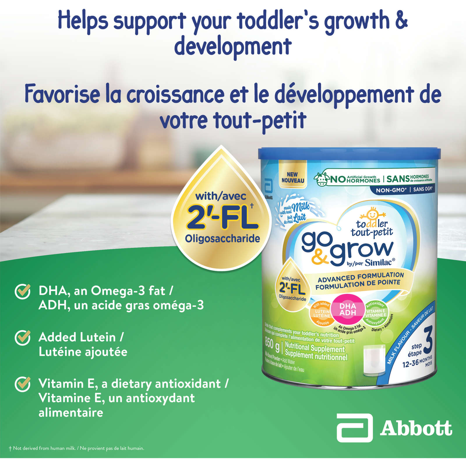 Go & Grow Step 3 Toddler Drink with 2'-FL. Immune Support Innovation: 2'-FL, Powder, 12-36 Months, Milk Flavour