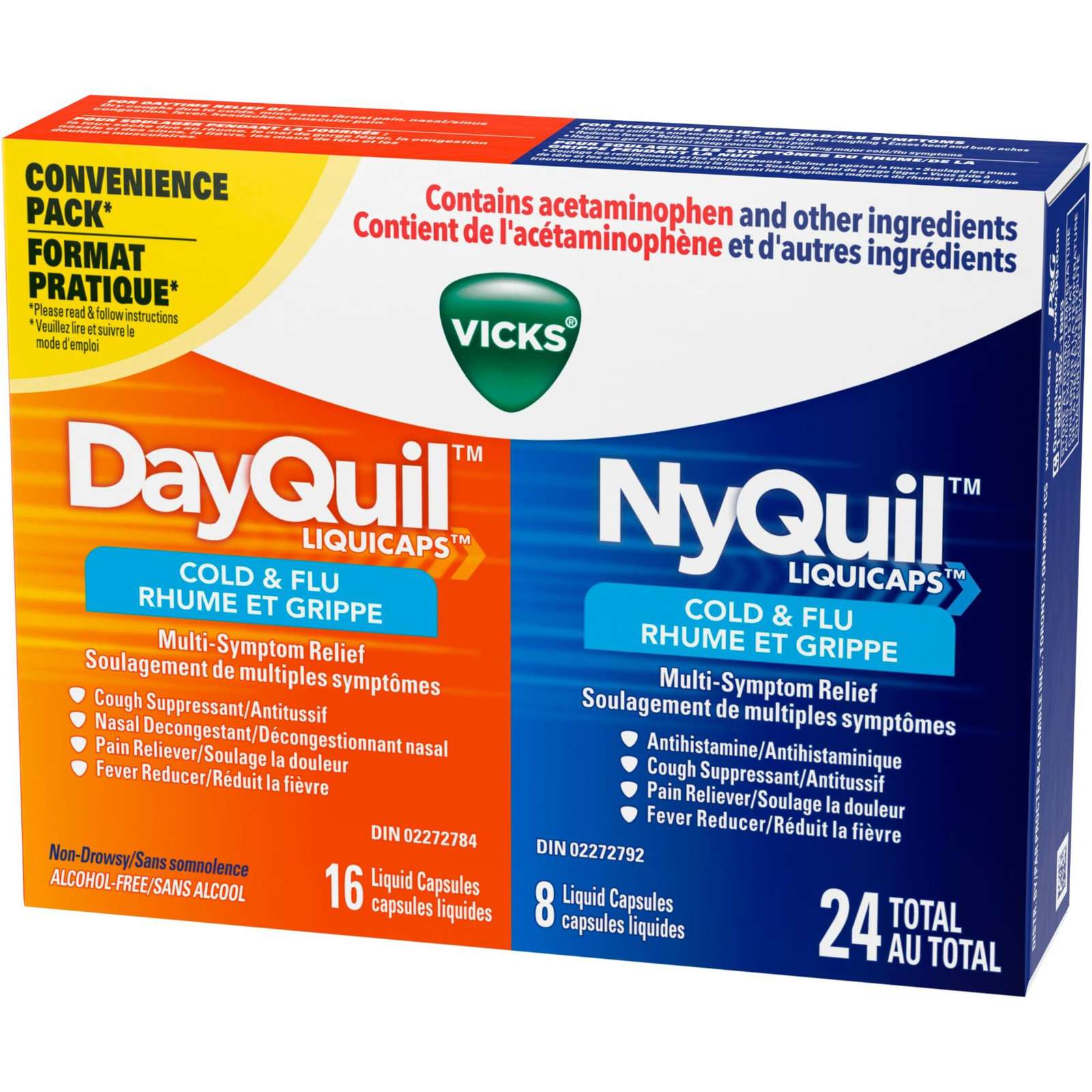 DayQuil Cold & Flu Multi-Symptom Relief Liquid Capsules + Vicks NyQuil Cold & Flu Multi-Symptom Relief Liquid Capsules, Total 24 Count