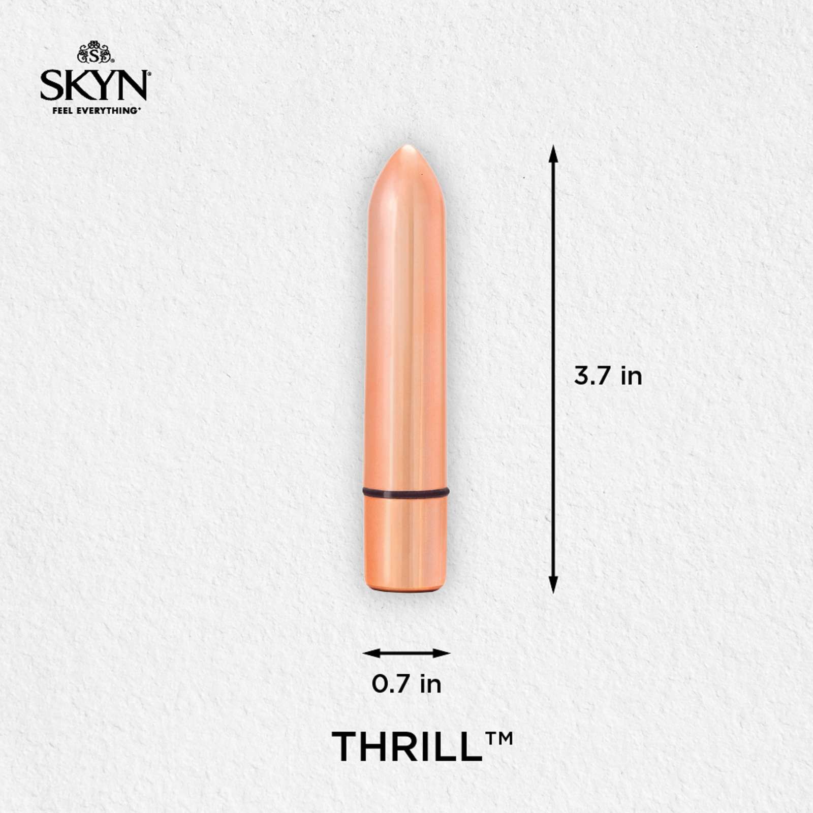 SKYN Thrill Personal Massager - Compact, Discreet, Vibrating Bullet Massager - Rose Gold Plating - Rechargeable, Water Resistant and Latex-Free, 3 speeds varying from gentle to intense.