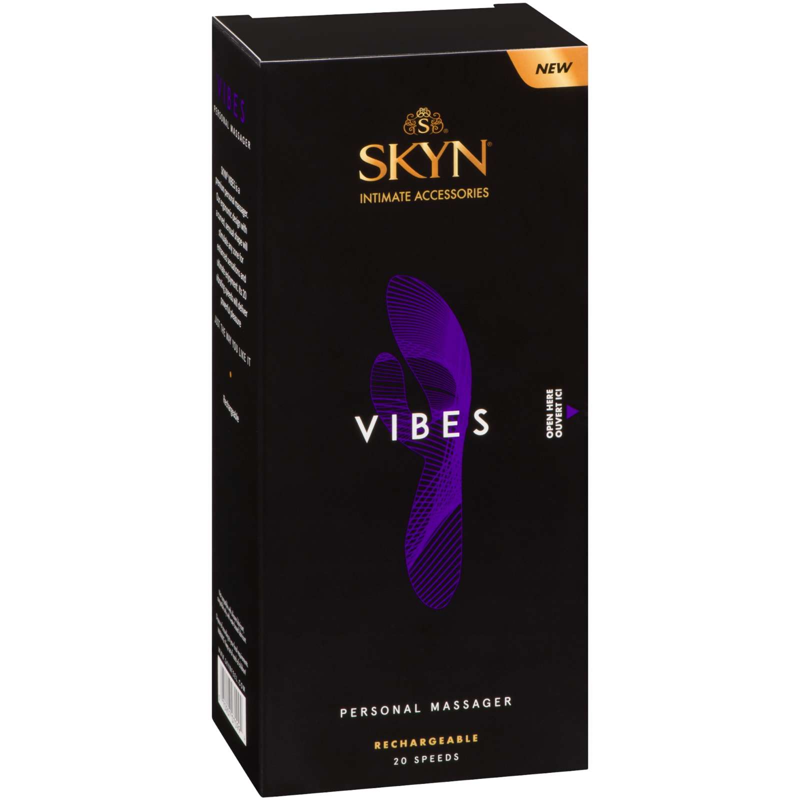SKYN Vibes Personal Massager, Intimate Vibrator, soft silicone curved design, water resistant, 20 speeds and pulsations, rechargeable