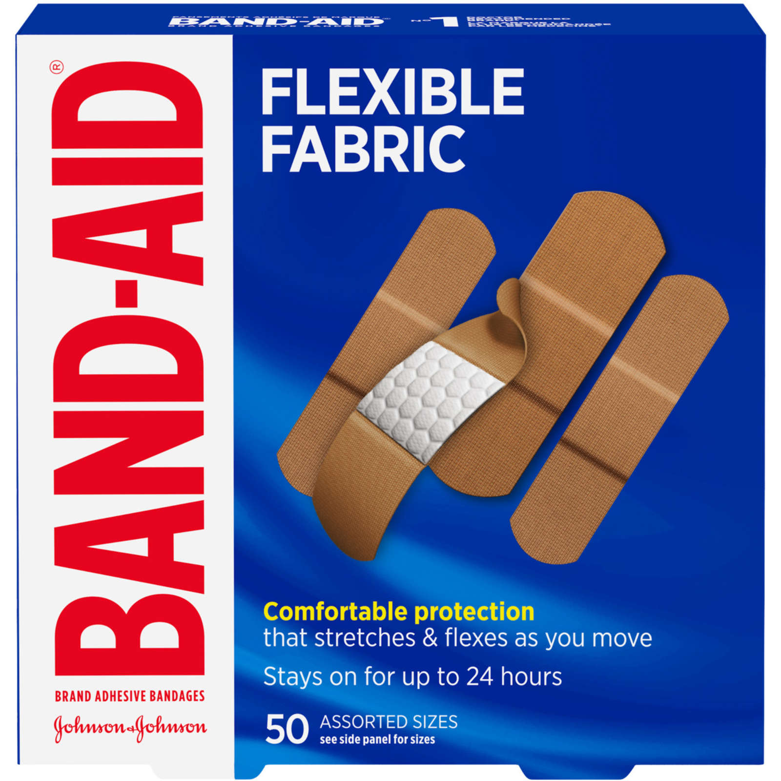 BAND-AID® Brand Flexible Fabric Adhesive Bandages, Assorted Sizes, 50 Count