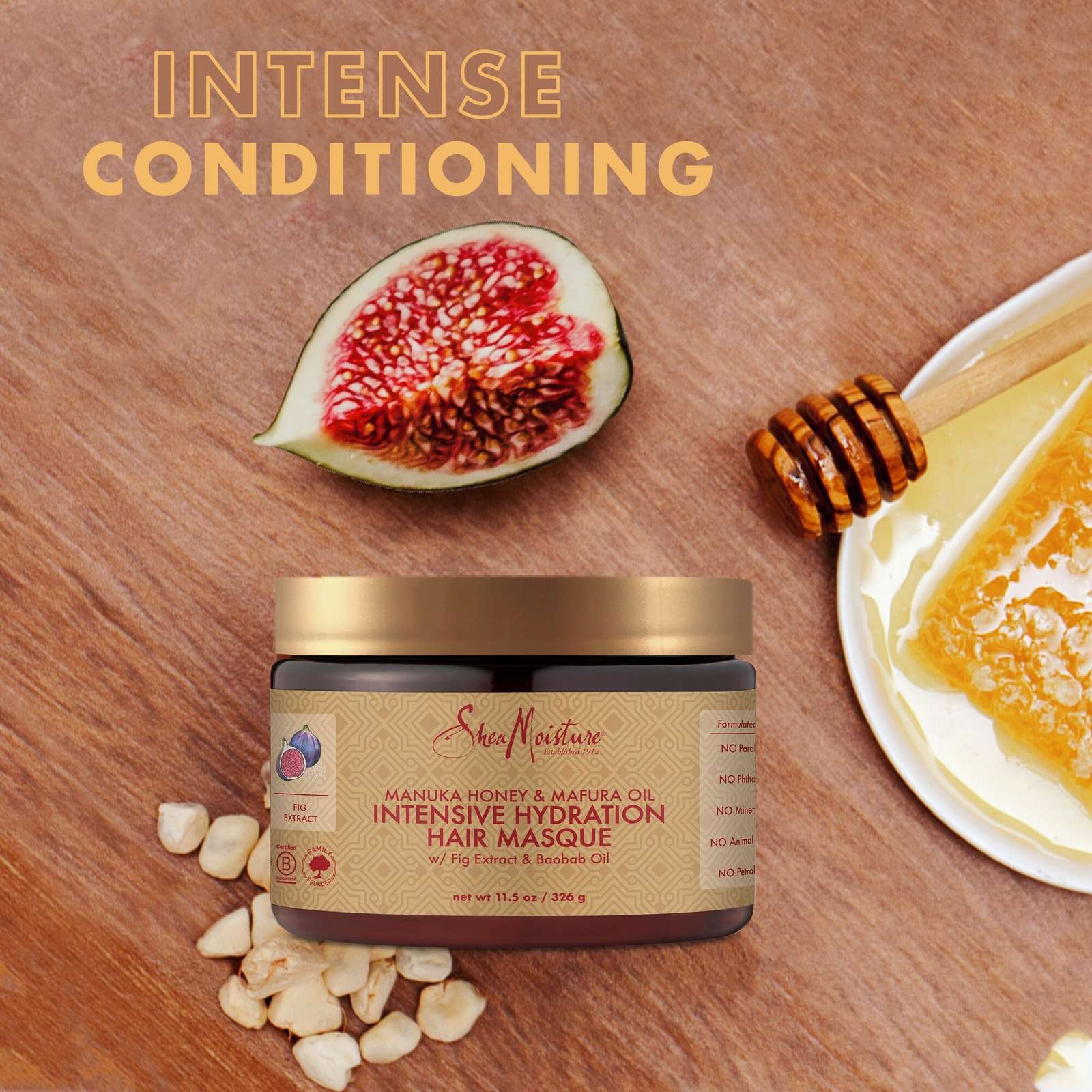Intensive Hydration Hair Masque hair treatment for dry, damaged hair Manuka Honey & Mafura Oil deep conditioning treatment with fig extract 326 g