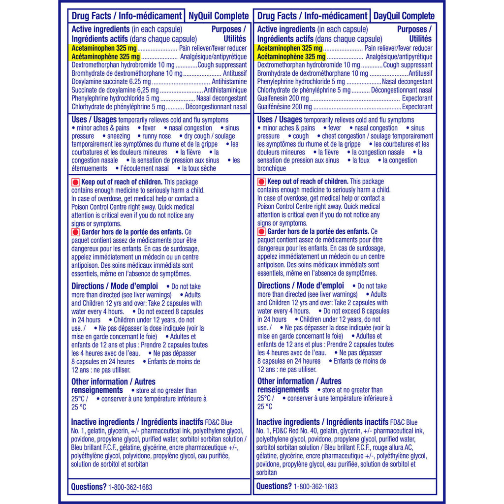 Vicks DayQuil and NyQuil COMPLETE Cold, Flu and Congestion Medicine, 36 LiquiCaps, Relieves Cough, Sore Throat Pain, Fever, Runny Nose, Congestion, Daytime and Nighttime
