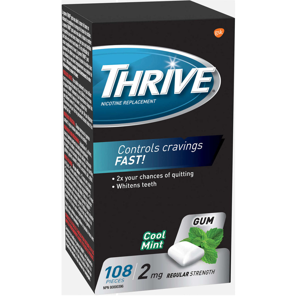 Thrive Gum 2mg Regular Strength Nicotine Replacement Cool Mint  108 count