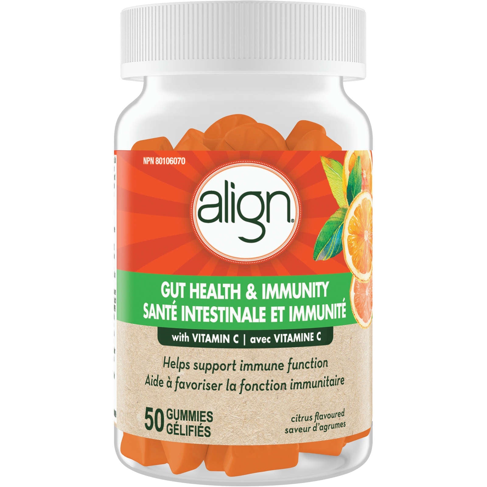 Gut Health & Immunity Prebiotic + Probiotic Gummies, Helps support good health and immune function, #1 Doctor Recommended Probiotic‡, citrus-flavoured, 50 count