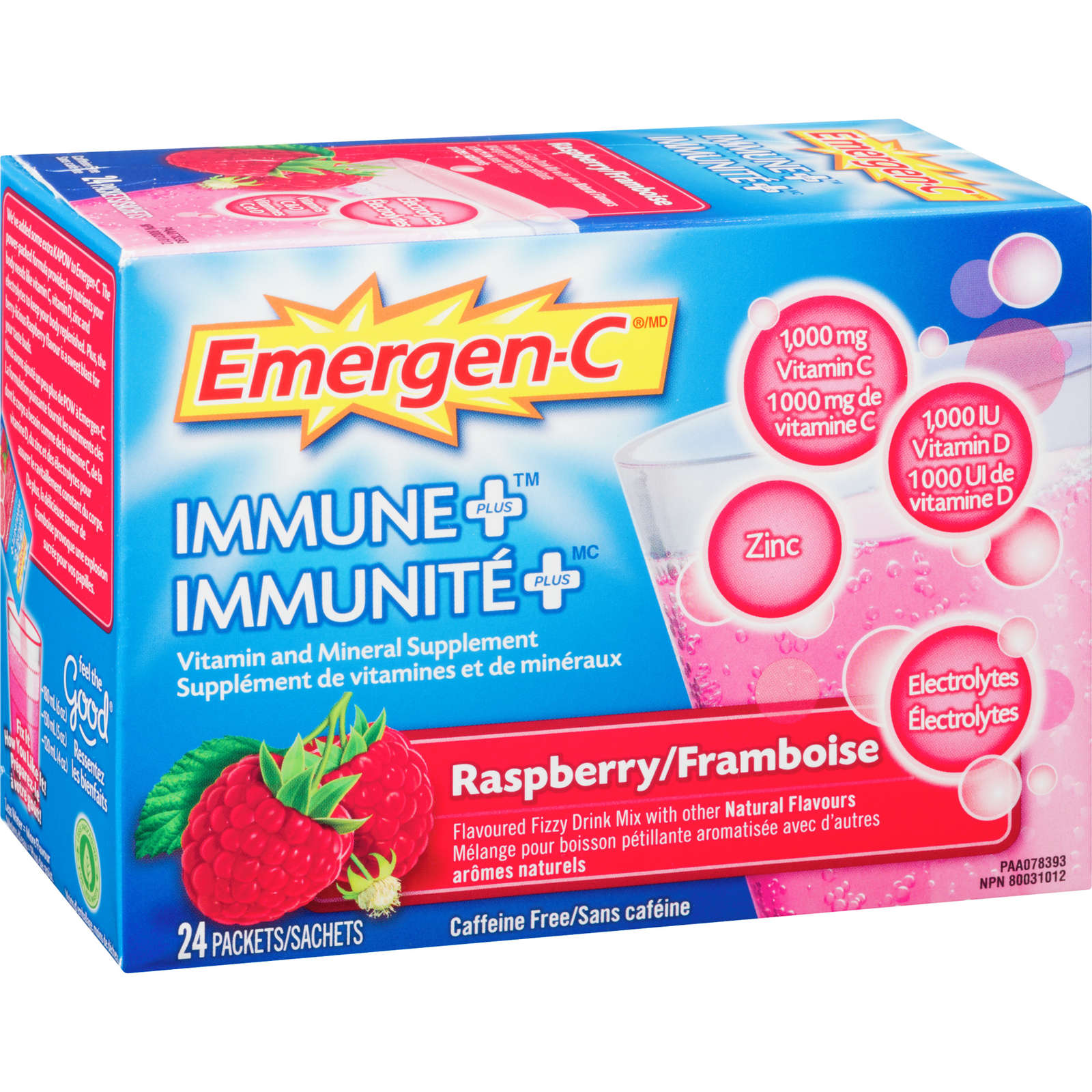 Immune+ Vitamin C & Mineral Supplement Fizzy Drink Mix, Raspberry