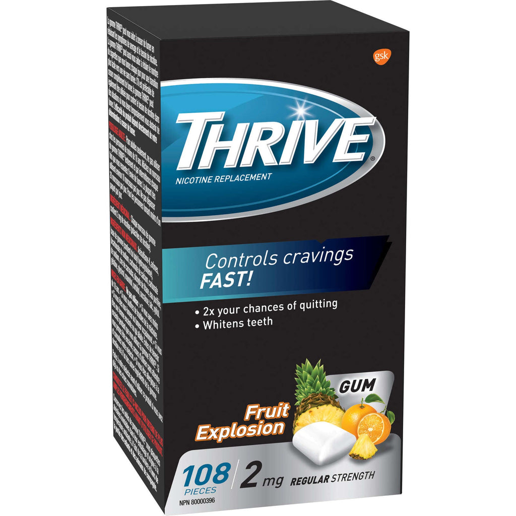 Thrive Gum 2mg Regular Strength Nicotine Replacement Fruit Explosion  108 count