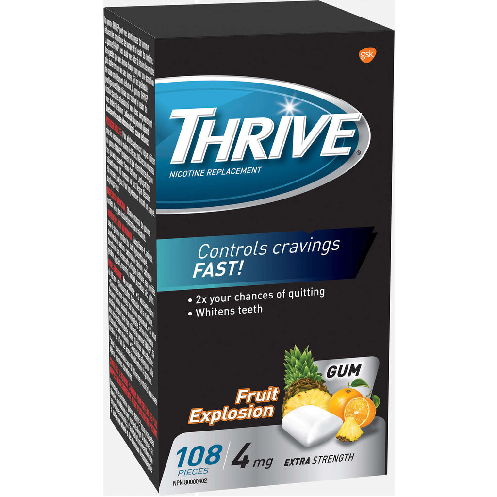 Thrive Gum 4mg Extra Strength Nicotine Replacement Fruit Explosion 108 count