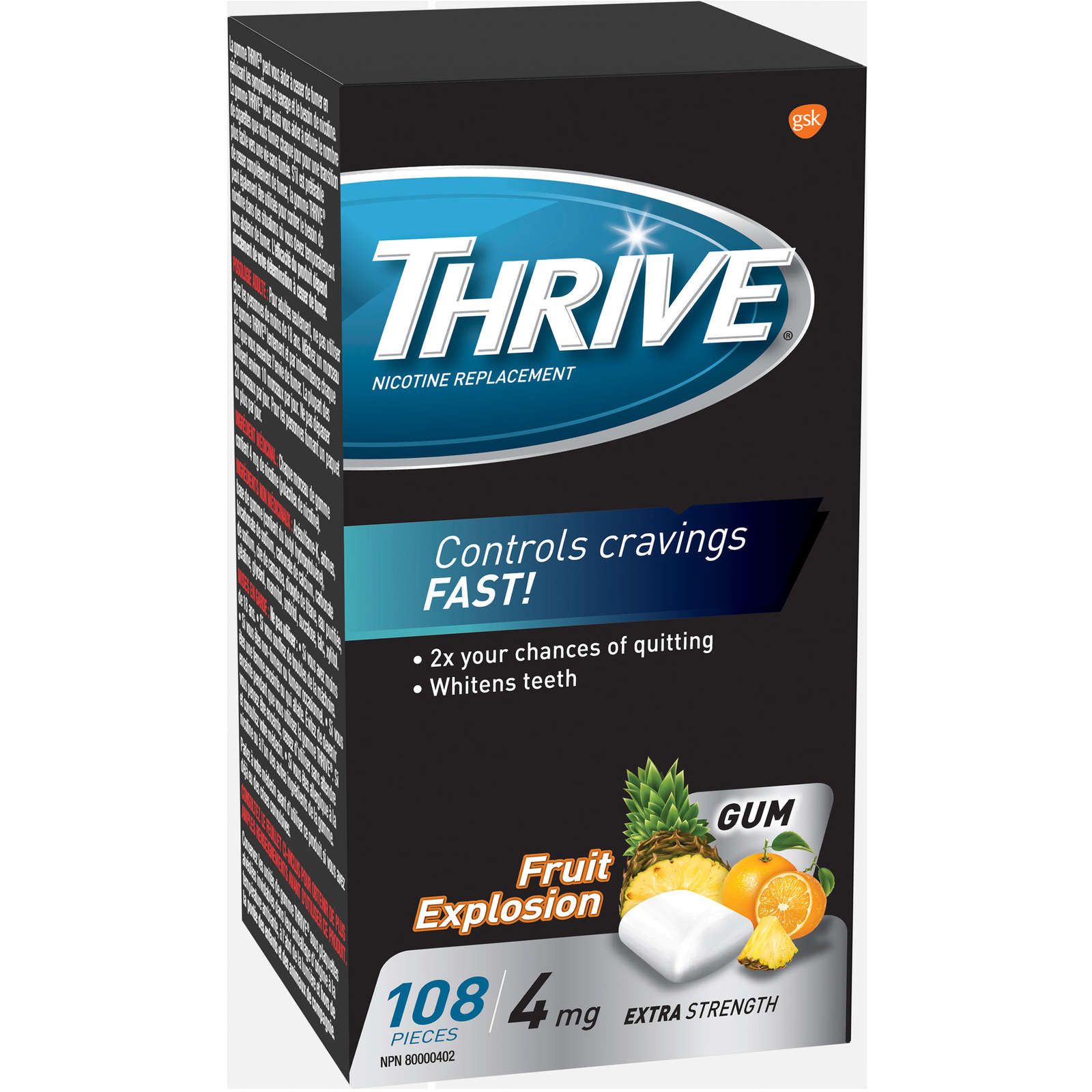 Thrive Gum 4mg Extra Strength Nicotine Replacement Fruit Explosion 108 count