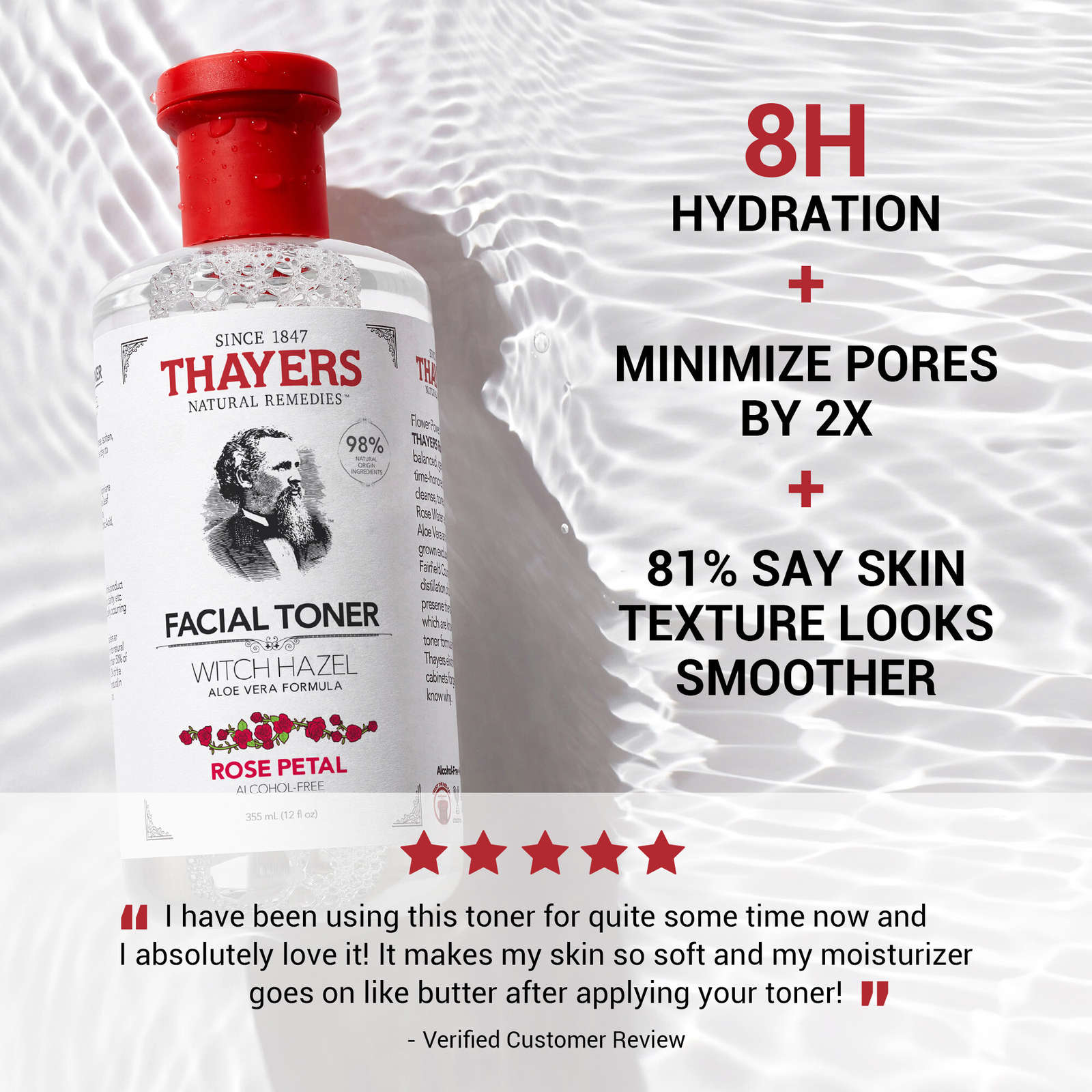 Rose Petal Alcohol Free Witch Hazel Face Toner with Aloe Vera formula 355ml