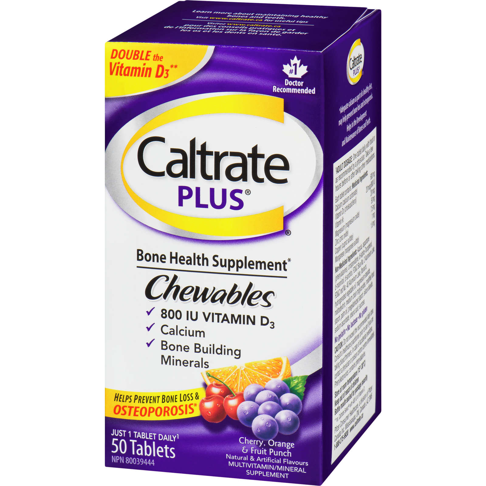 Caltrate Plus Chewables Calcium & Vitamin D3 Bone Health Supplement Tablets, 50 Count