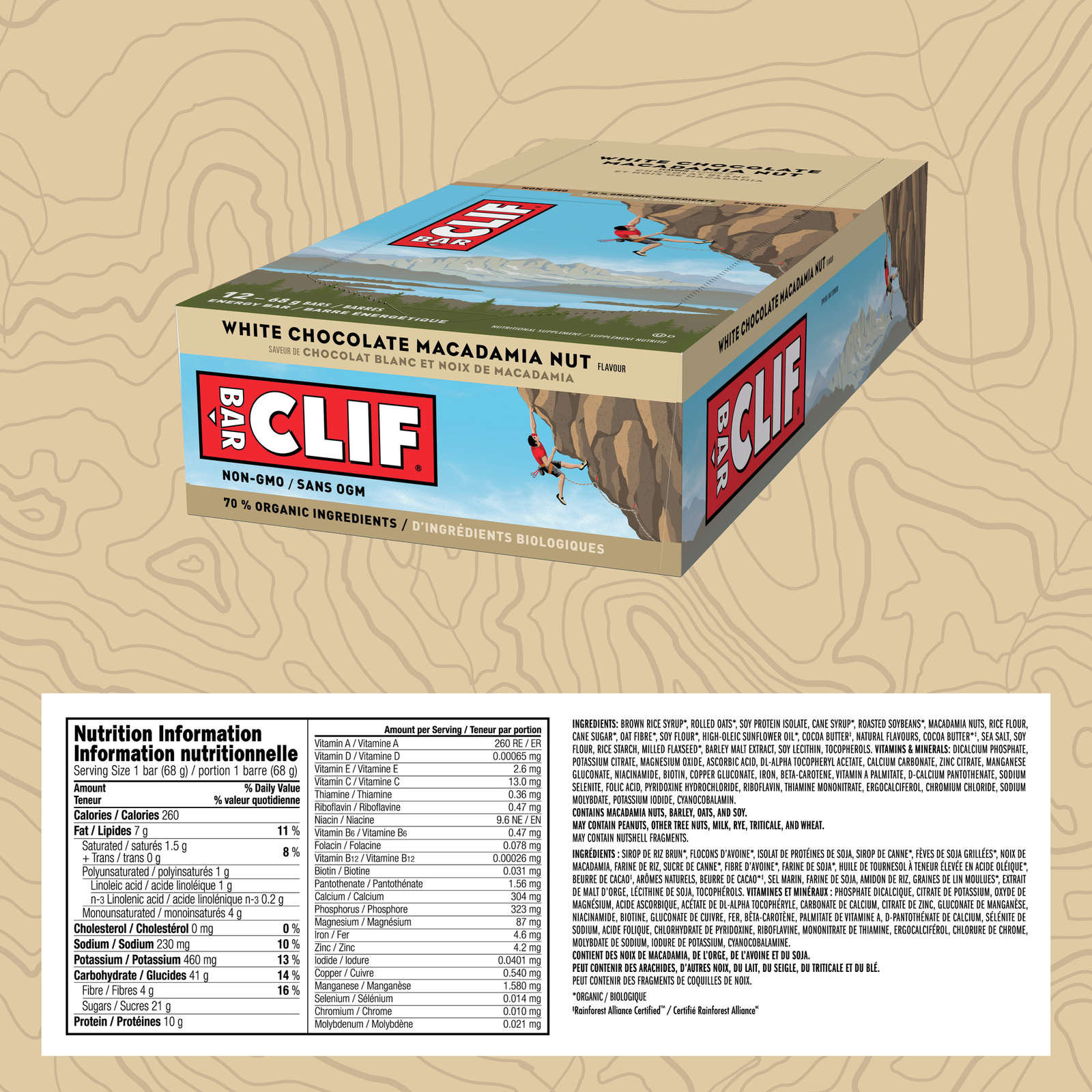 CLIF BAR - Energy Bars - White Chocolate Macadamia Flavour - (68 Gram Protein Bars, 12 Count)