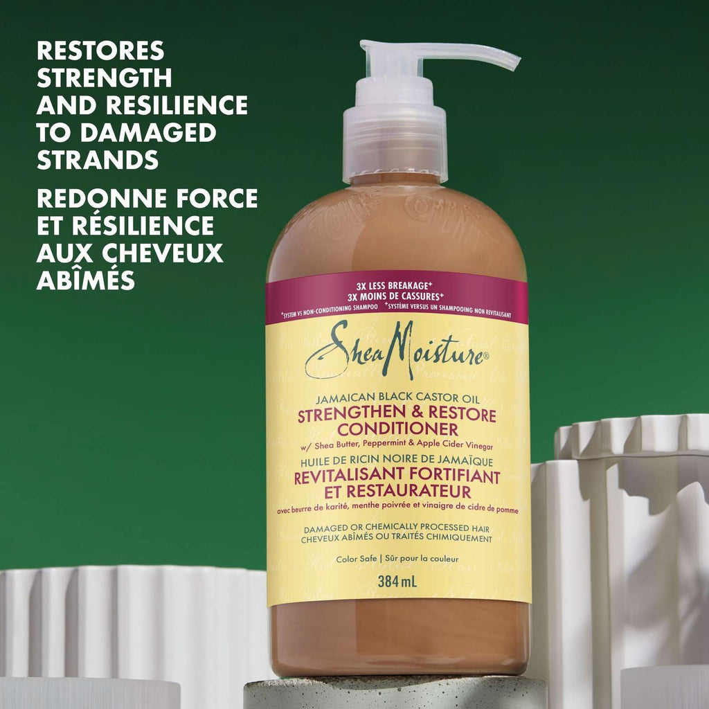 SheaMoisture Jamaican Black Castor Oil Strengthen & Restore conditioner For Damaged Hair with Shea Butter, Peppermint and Apple Cider Vinegar 384 ml