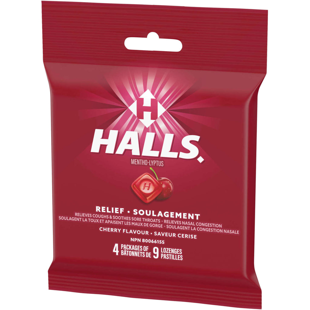 Halls Relief Mentho-lyptus Cherry Flavour, 4 x 9 Cough Drops Multipack