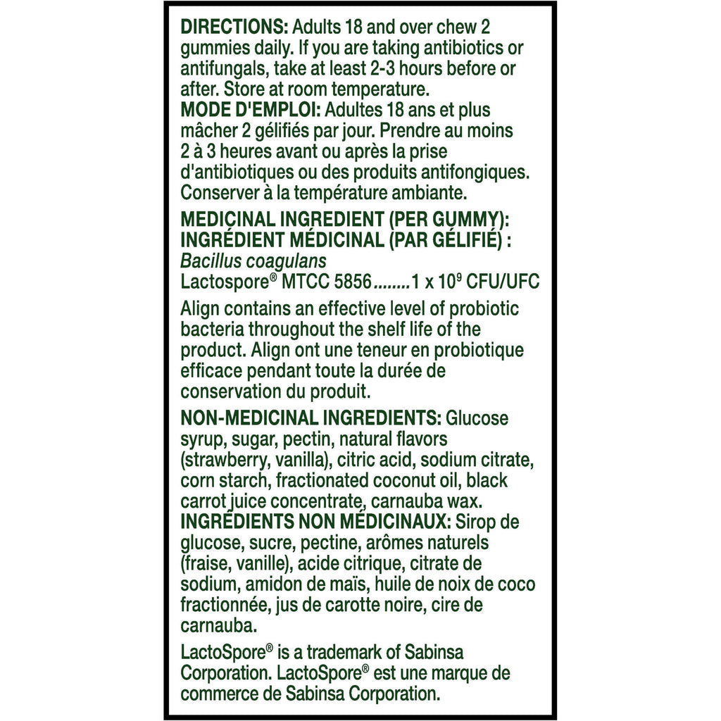 Align Probiotic Strawberry Flavour 60ct Gummy., #1 Recommended Probiotic Brand by Doctors‡