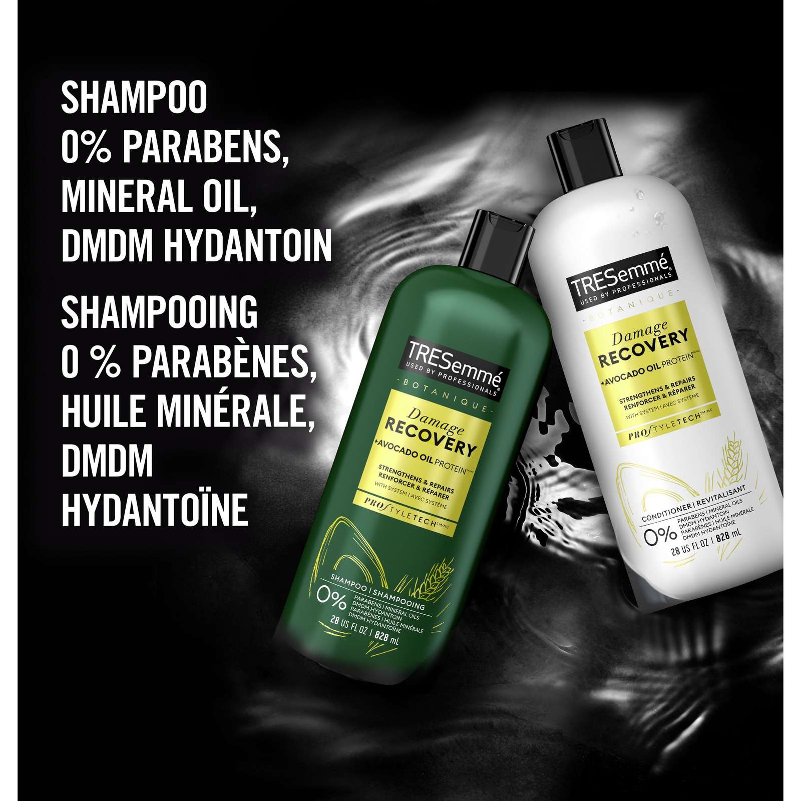 Shampooing Damage Recovery pour cheveux abîmés TRESemmé Botanique + Protéines à l'Huile d'Avocat avec Technologie Pro Style™
