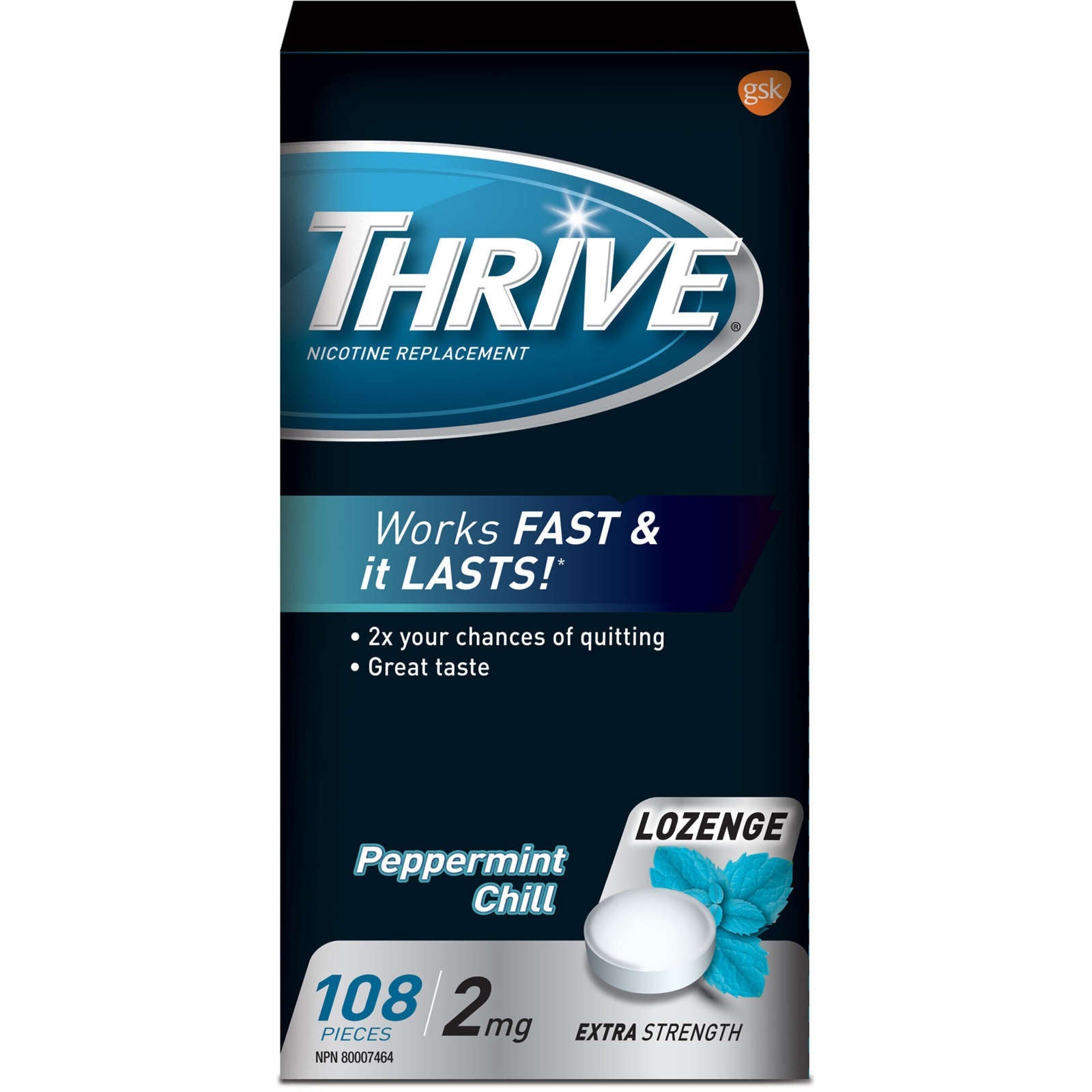 Thrive Lozenges 2mg Extra Strength Nicotine Replacement Mint 108 count