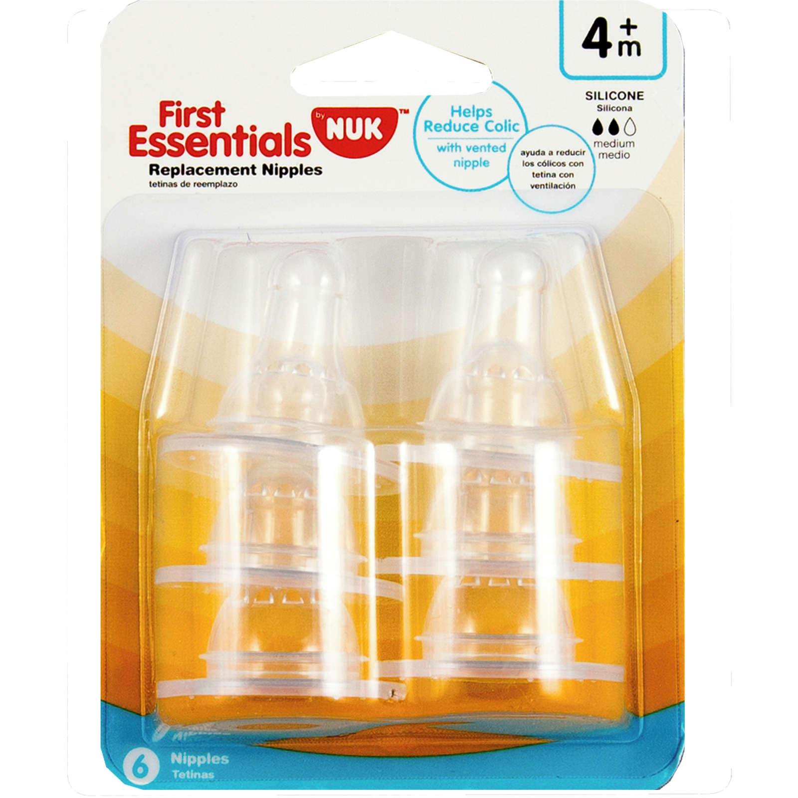 First Essentials by NUK® Nipple 6PK, Medium Flow, Silicone