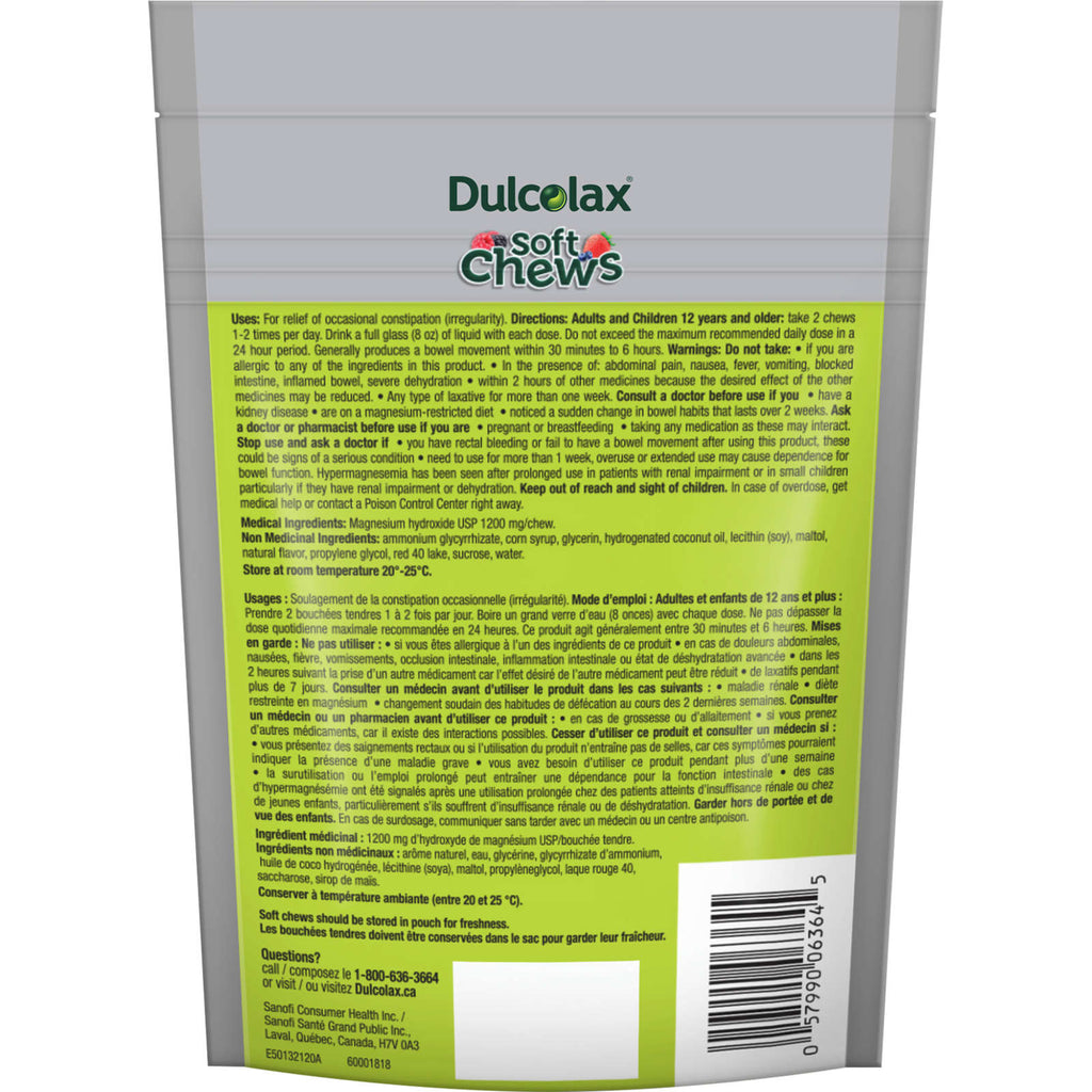 Dulcolax Soft Chews, Mixed Berry, Dependable, Predictable, and Gentle, Laxatives for Fast Relief of Occasional Constipation, Stimulant-Free, Gluten-Free, For Adults and Kids Ages 12 & Over