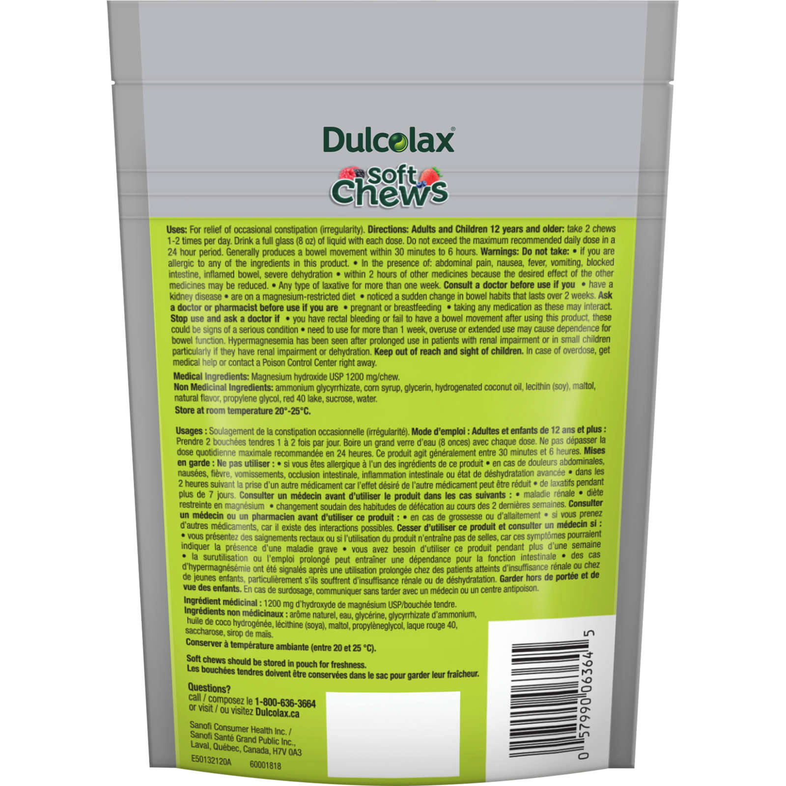 Dulcolax Soft Chews, Mixed Berry, Dependable, Predictable, and Gentle, Laxatives for Fast Relief of Occasional Constipation, Stimulant-Free, Gluten-Free, For Adults and Kids Ages 12 & Over