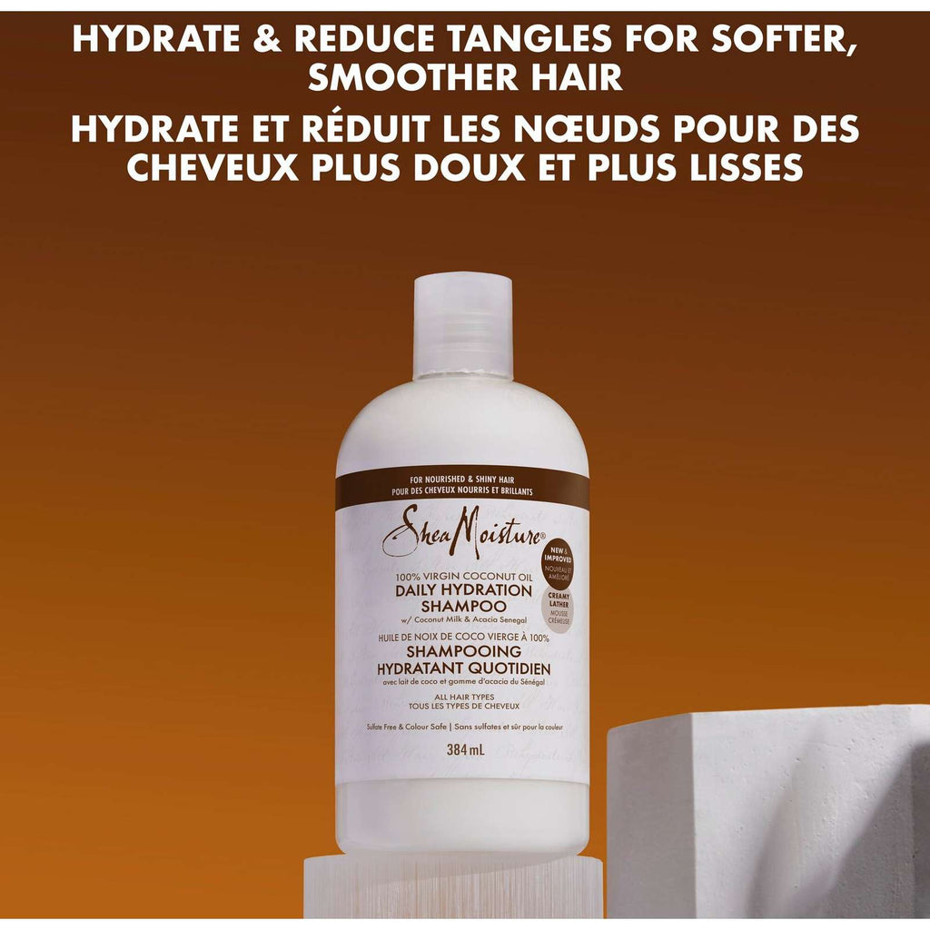SheaMoisture 100% Virgin Coconut Oil Daily Hydration Shampoo for All Hair Types Clean & Nourish Sulfate-Free 384 ml