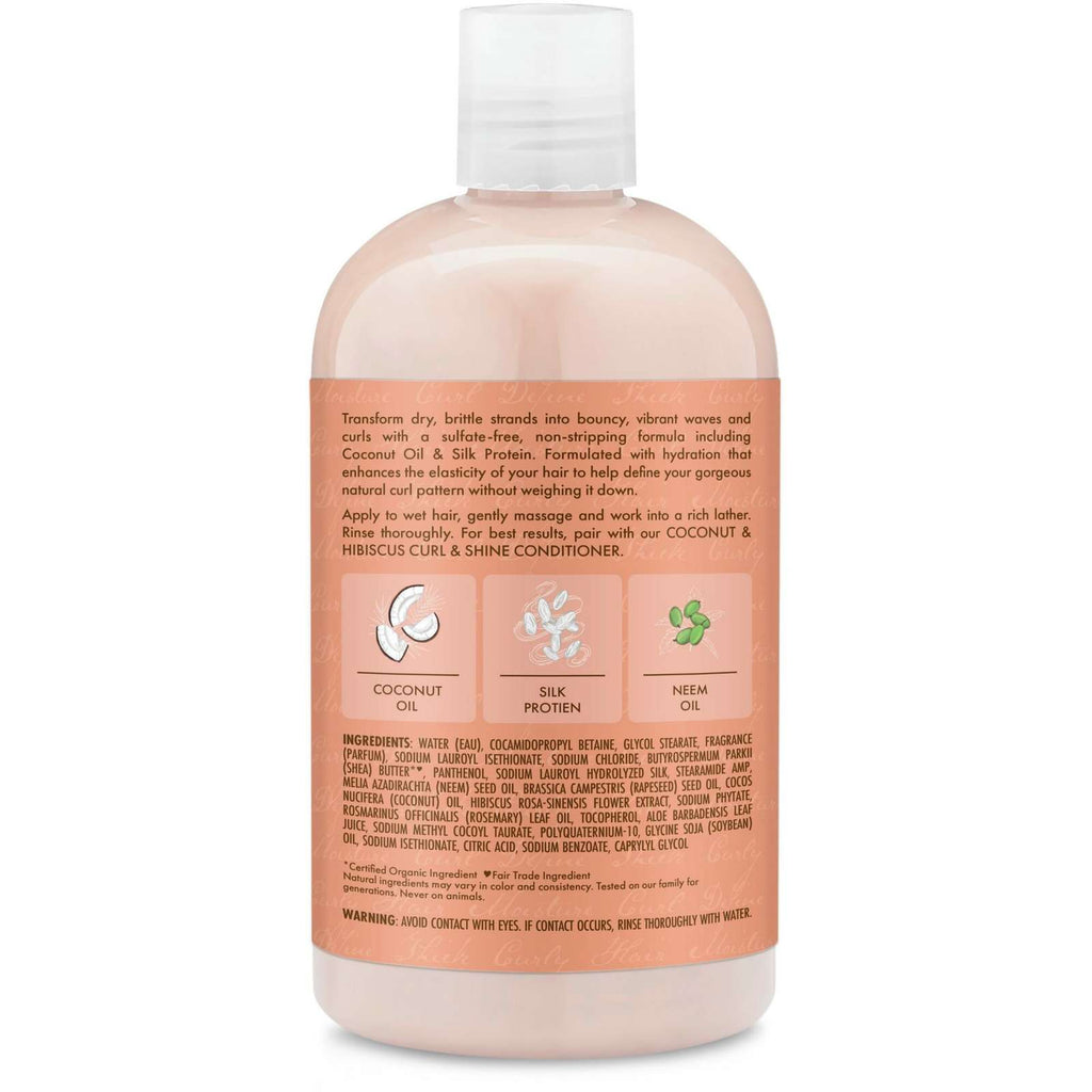 SheaMoisture Coconut & Hibiscus Curl and Shine Shampoo for Thick Curly hair with Silk Protein & Neem Oil Sulfate Free 384 ml