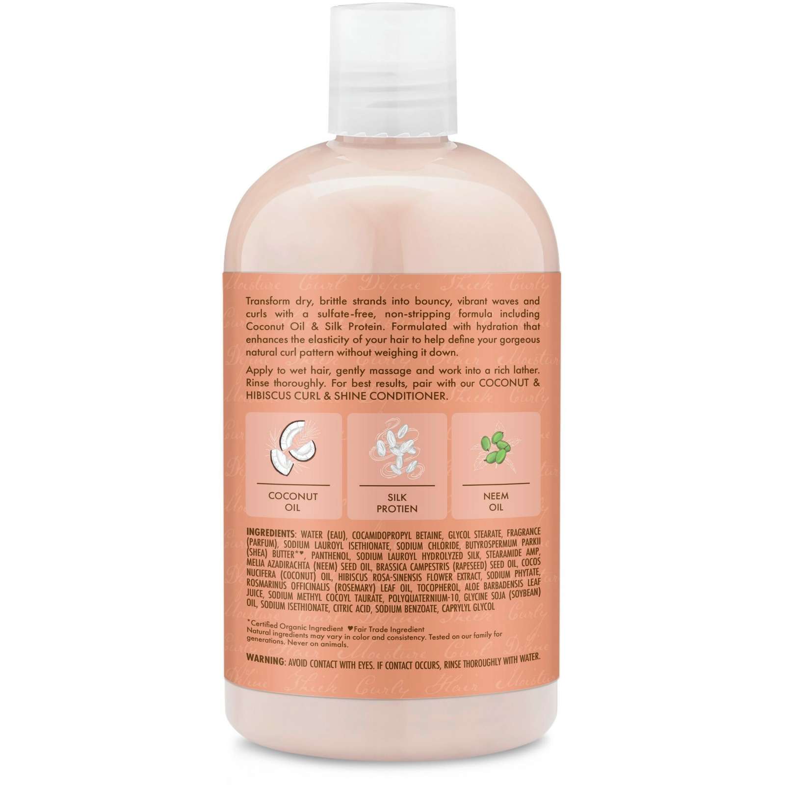 SheaMoisture Coconut & Hibiscus Curl and Shine Shampoo for Thick Curly hair with Silk Protein & Neem Oil Sulfate Free 384 ml
