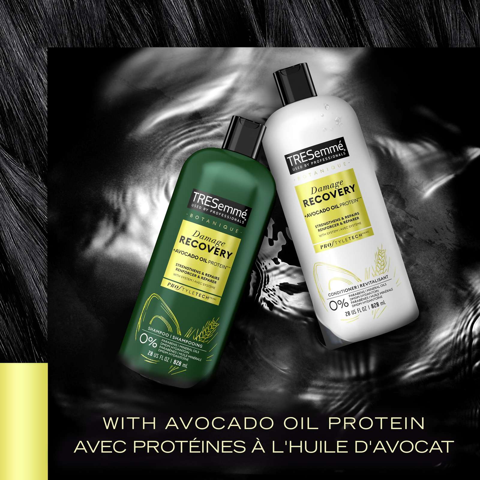 Shampooing Damage Recovery pour cheveux abîmés TRESemmé Botanique + Protéines à l'Huile d'Avocat avec Technologie Pro Style™