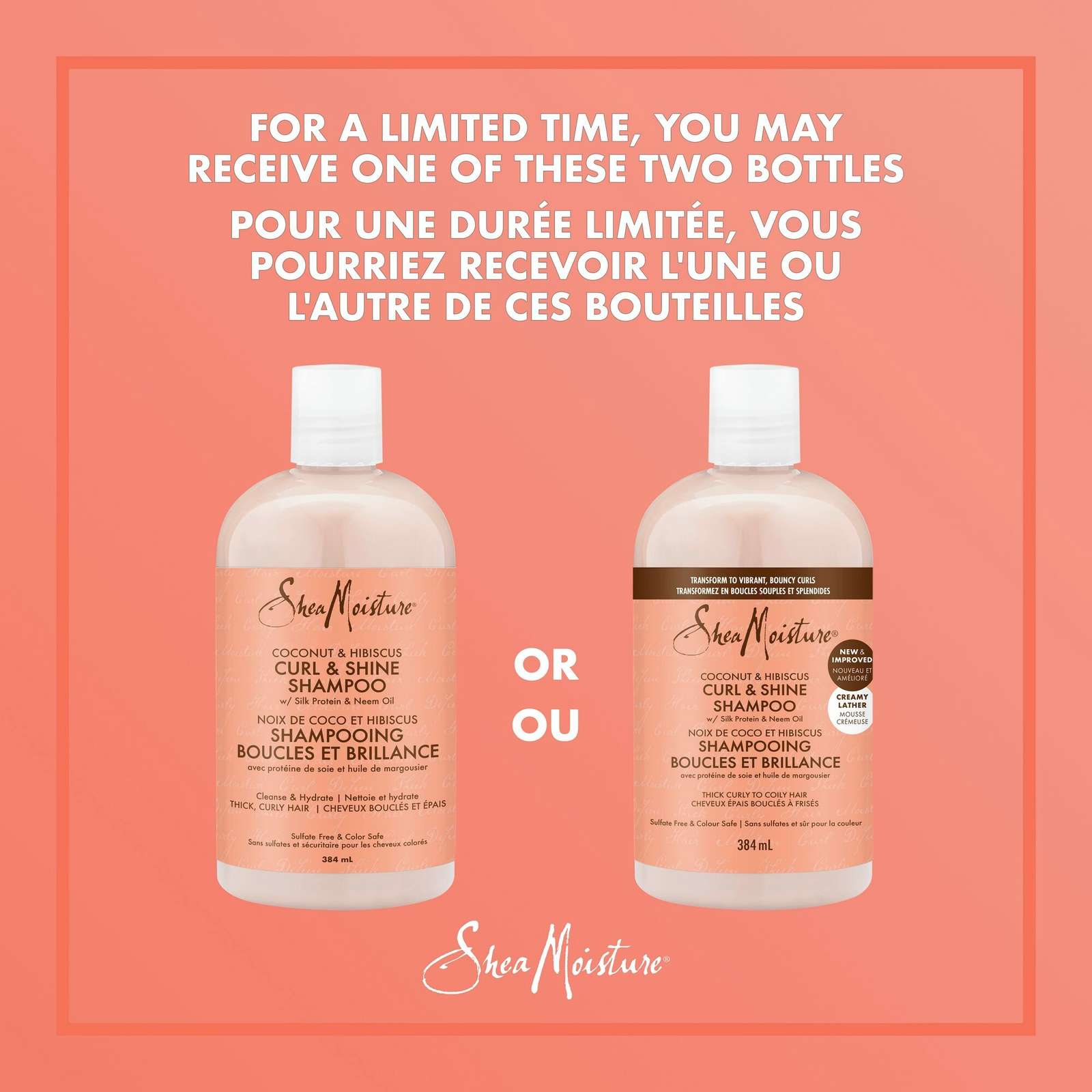 SheaMoisture Coconut & Hibiscus Curl and Shine Shampoo for Thick Curly hair with Silk Protein & Neem Oil Sulfate Free 384 ml
