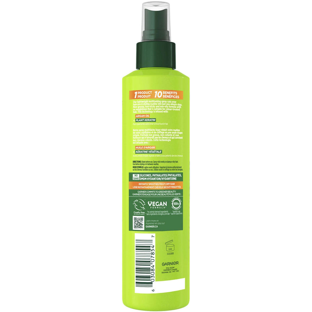 Fructis Sleek & Shine, 10-In-1 Repairing Leave-In Spray For Frizzy & Dry Hair with Heat Protection, With Argan Oil and Plant Keratin