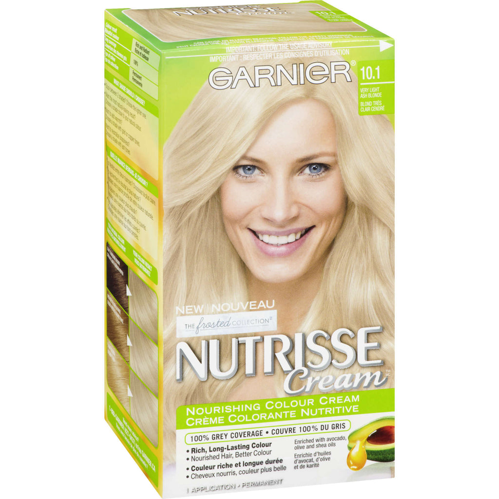 Garnier Nutrisse Hair Colour Cream with Avocado Oil for 100% Grey Coverage, 101 Light Ash Blonde Permanent Hair Dye, 1 Application