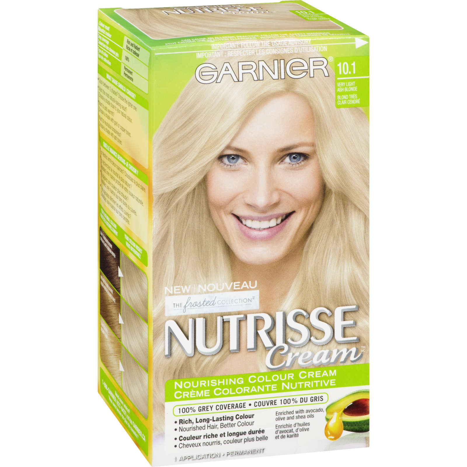 Garnier Nutrisse Hair Colour Cream with Avocado Oil for 100% Grey Coverage, 101 Light Ash Blonde Permanent Hair Dye, 1 Application