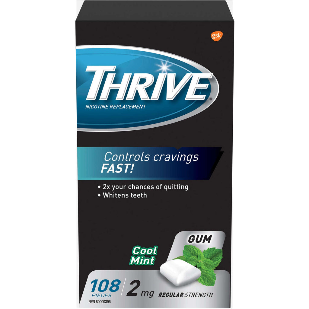 Thrive Gum 2mg Regular Strength Nicotine Replacement Cool Mint  108 count
