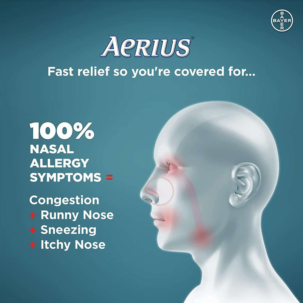 Aerius Allergy Medicine, Fast Relief, 24-Hour, Non-Drowsy, 15 Symptoms, 10 Tablets