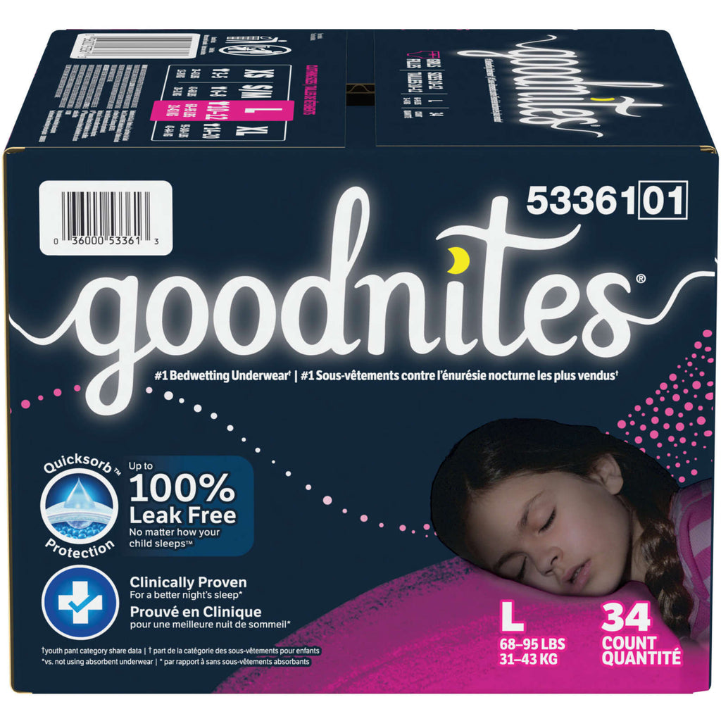 Goodnites Girls' Nighttime Bedwetting Underwear, L (68-95 lb.), 34 Ct