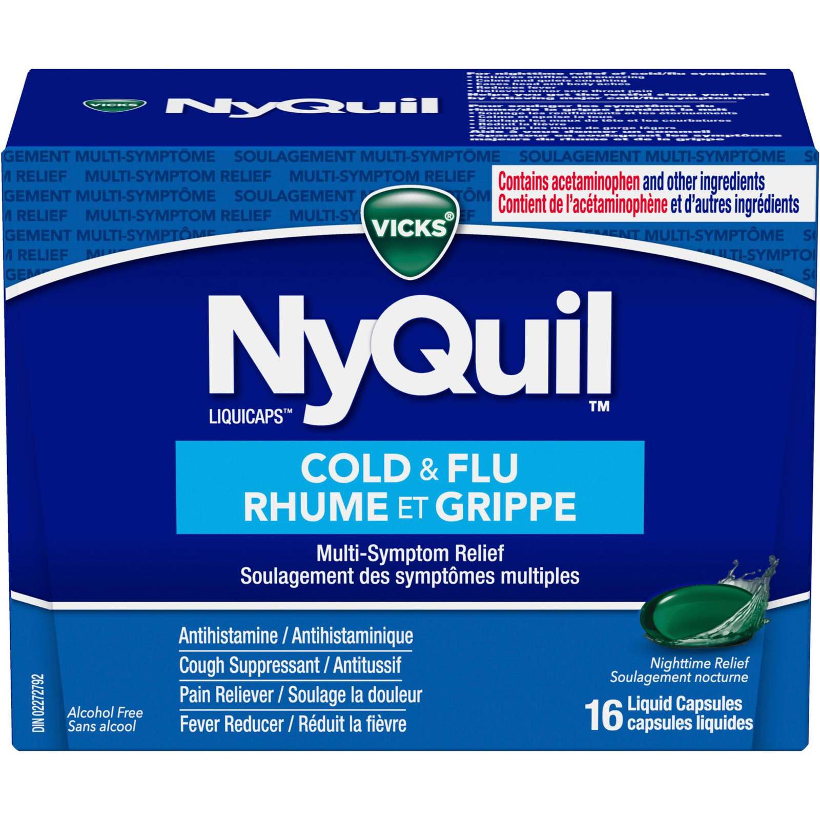 NyQuil Cold & Flu Multi-Symptom Relief Liquid Capsules, 16 Count