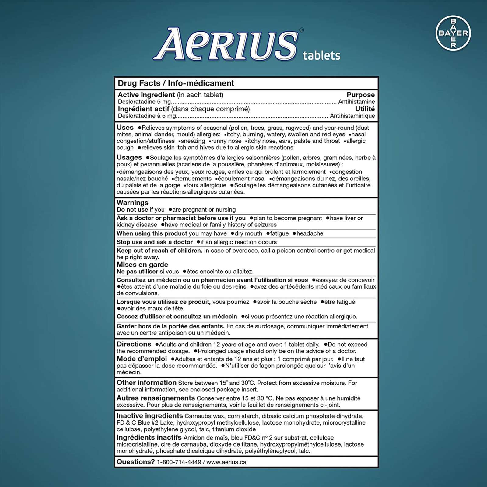Aerius Allergy Medicine, Fast Relief, 24-Hour, Non-Drowsy, 15 Symptoms, 30 Tablets
