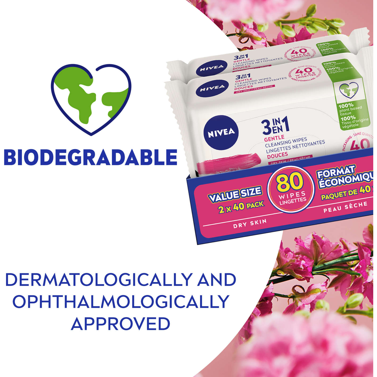3-IN-1 Biodegradable Dry Skin Cleansing Wipes