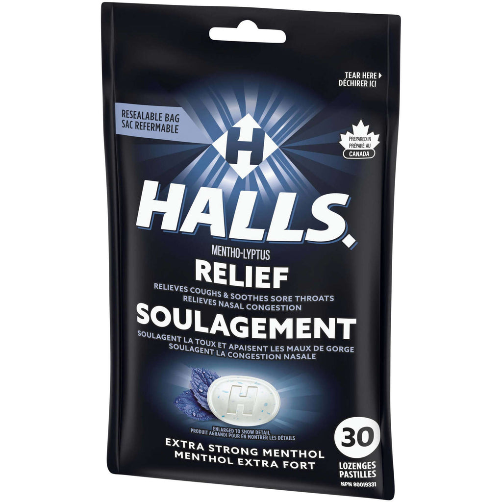 Halls Relief Mentho-Lyptus Extra Strong Menthol, 30 Cough Drops