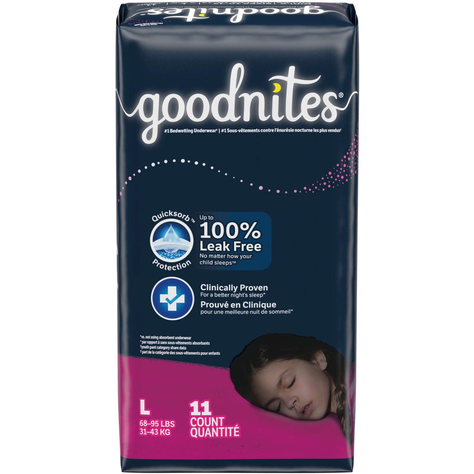 Goodnites Girls' Nighttime Bedwetting Underwear, L (68-95 lb.)