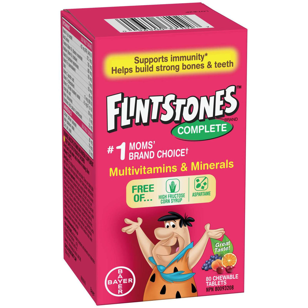 FLINTSTONES Complete Chewable Multivitamin & Minerals for Kids, Aspartame-Free, with Vitamin A, C, B6, B12, D, E, Calcium, 80 count