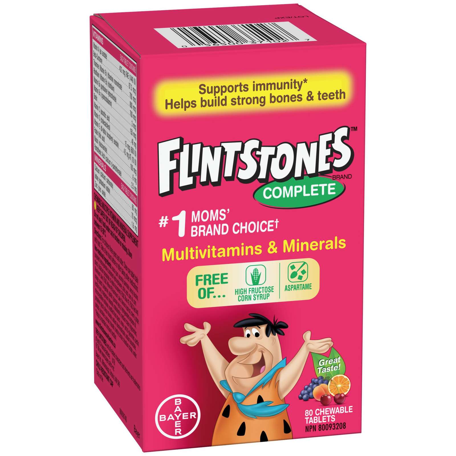 FLINTSTONES Complete Chewable Multivitamin & Minerals for Kids, Aspartame-Free, with Vitamin A, C, B6, B12, D, E, Calcium, 80 count