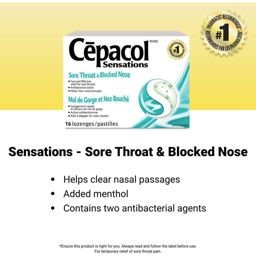 Cepacol® Sensations Sore Throat and Blocked Nose, Sore Throat Lozenges, 16 ct