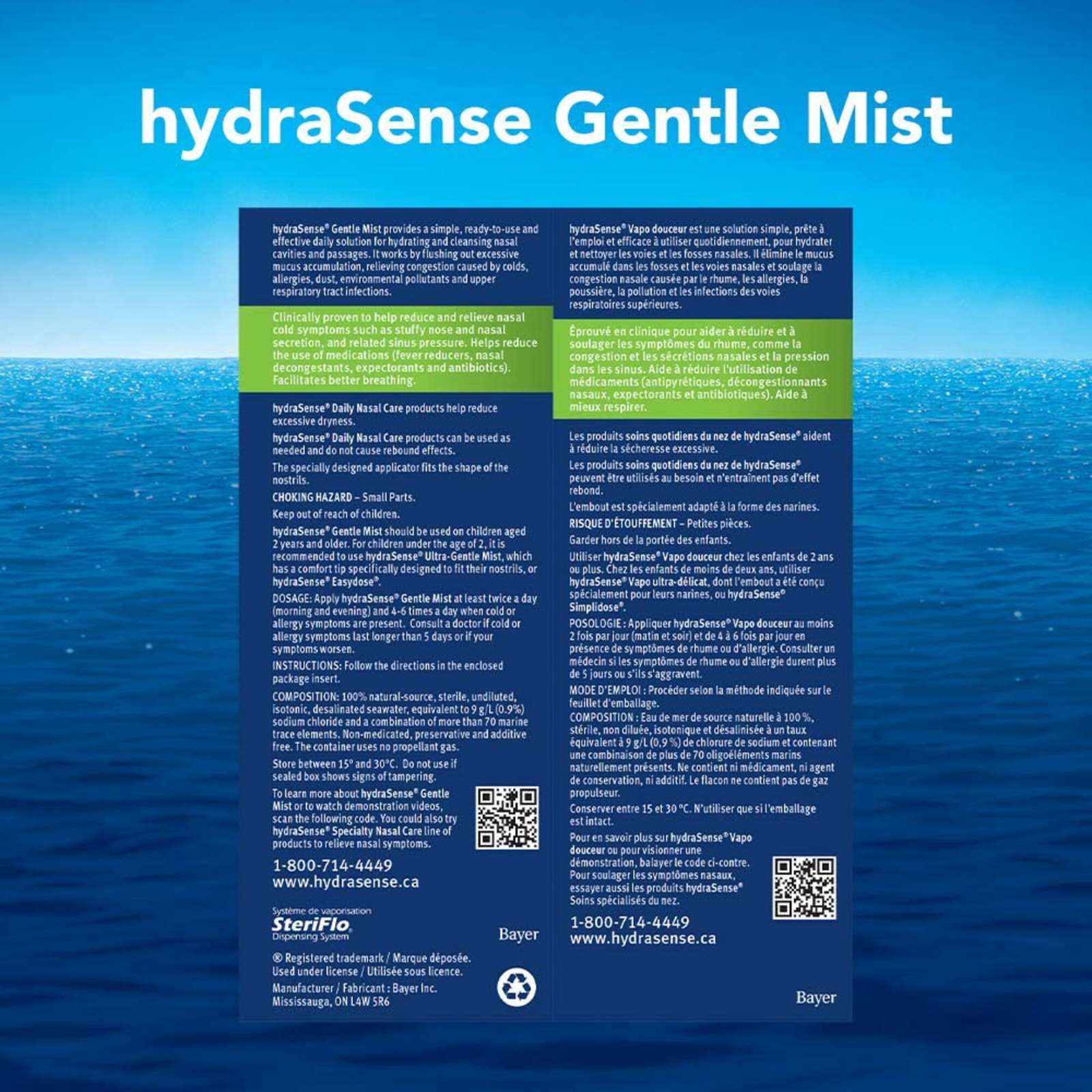 hydraSense Gentle Mist Nasal Spray, Daily Nasal Care, Fast Relief of Nasal Congestion, 100% Natural Source Seawater, Preservative-Free, 100 mL