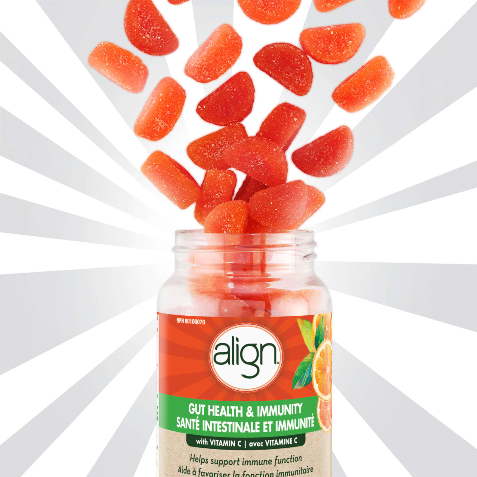 Gut Health & Immunity Prebiotic + Probiotic Gummies, Helps support good health and immune function, #1 Doctor Recommended Probiotic‡, citrus-flavoured, 50 count