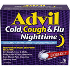 Advil Cold, Cough & Flu Nighttime Analgesic+Antihistamine+Cough Suppressant Liqui-Gels 18 Capsules