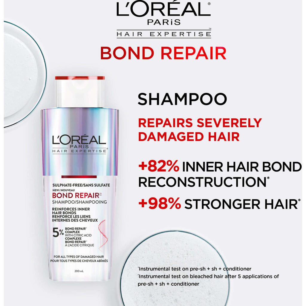 Hair Expertise Bond Repair Sulphate-Free Shampoo, Repairs All Types of Damaged Hair, with Citric Acid Complex