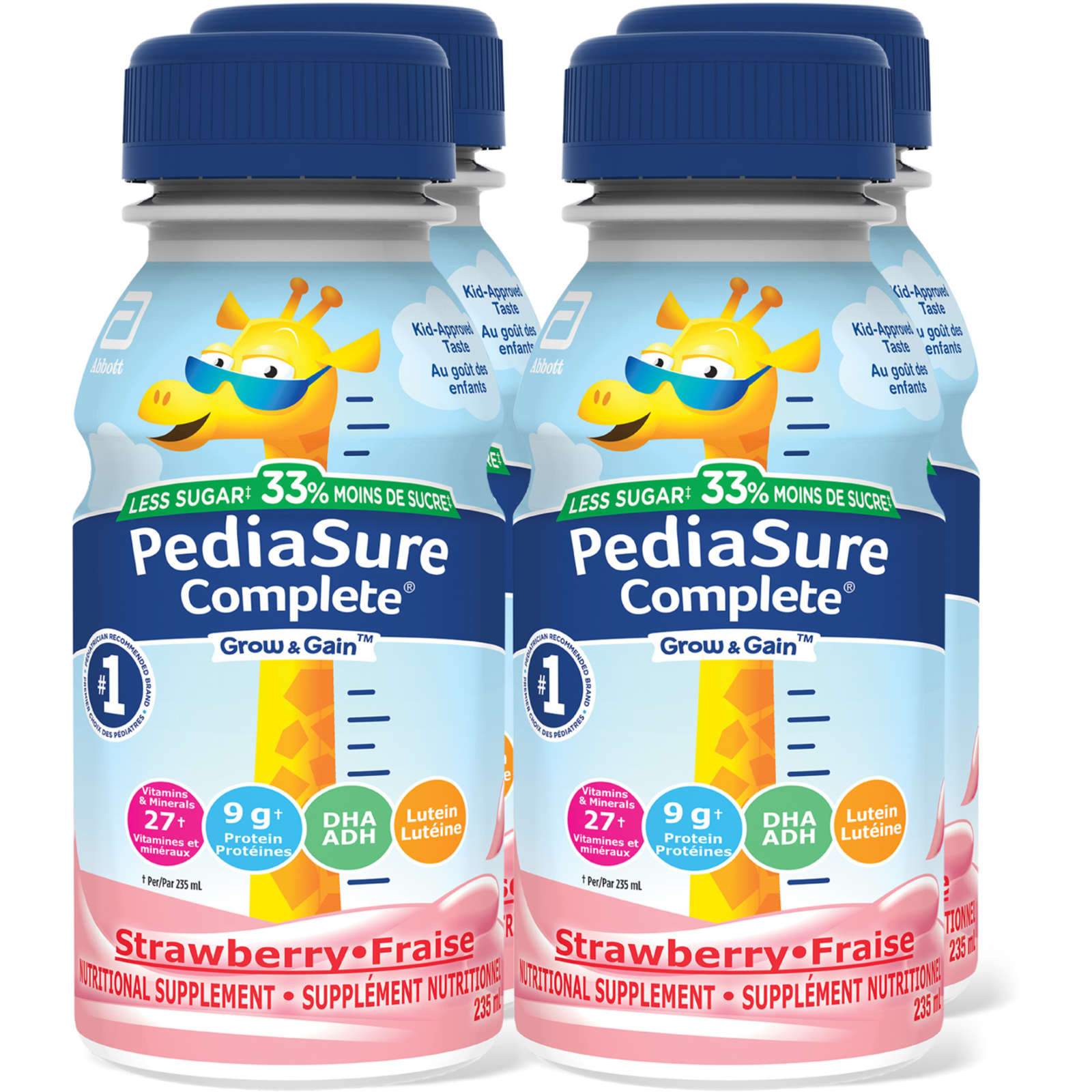 PediaSure Complete® Reduced Sugar, Nutritional Supplement, 4 x 235 mL, Strawberry