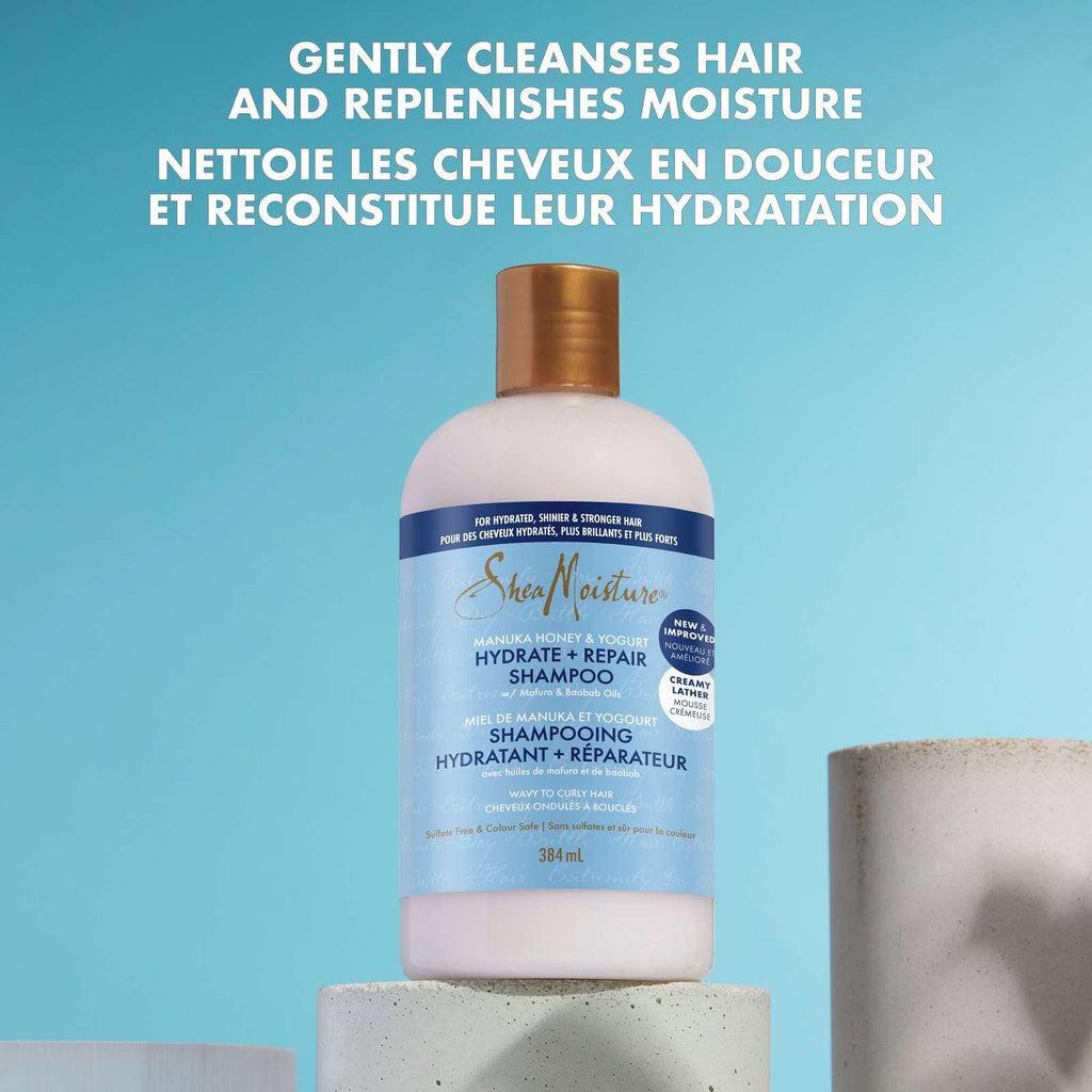 SheaMoisture Manuka Honey & Yogurt Hydrate & Repair Sulfate-Free Shampoo for Damaged Wavy & Curly hair with Mafura & Baobab Oils 384 ml